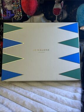 Jo Malone White Gift Box with Blue & Green Geometric Accents